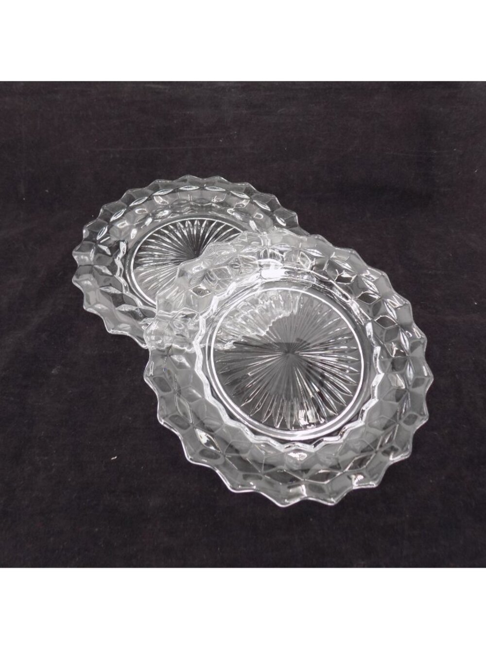 Lot of 2 Fostoria American Clear 8.5" Salad Plate Sunburst Center Cube Vintage